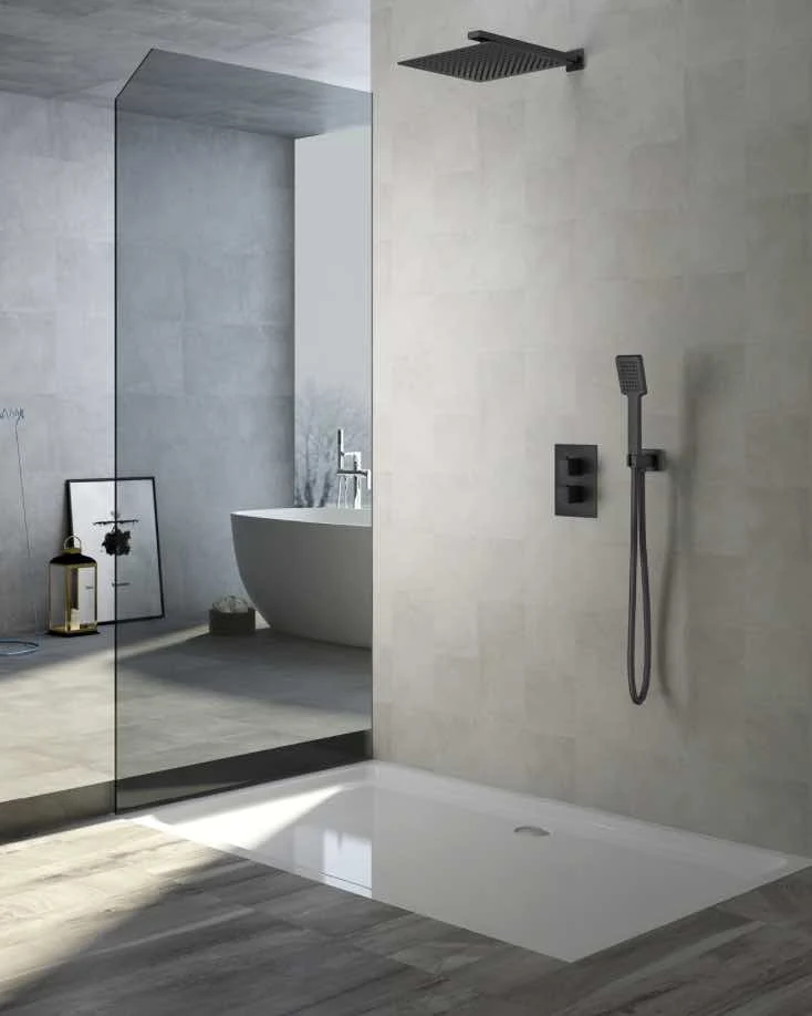 Conjunto Ducha Empotrado Termostático Negro Mate Cies - Imex