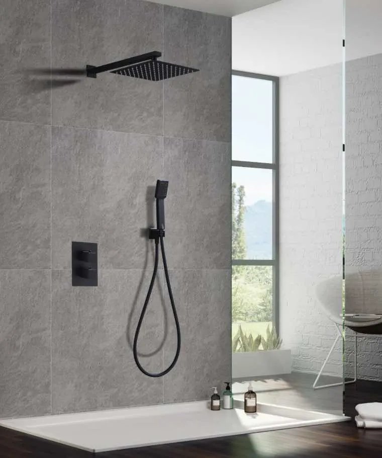 Conjunto Ducha Empotrado Termostático Negro Mate Cies - Imex