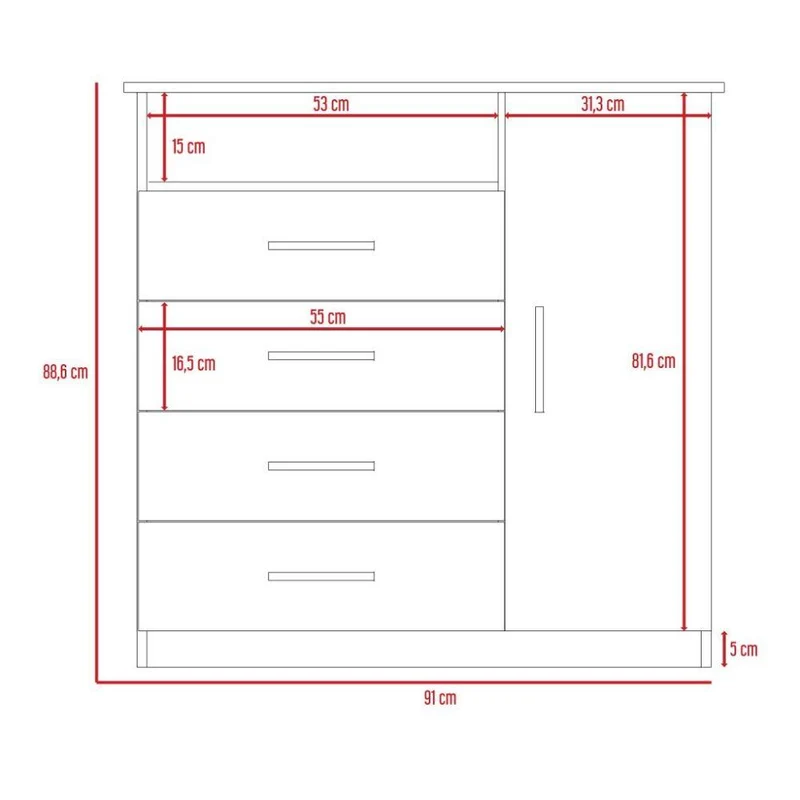 Set de 2 Organizadores Barlovento, Bardolino y Blanco, con Cuatro Cajones y una Puerta