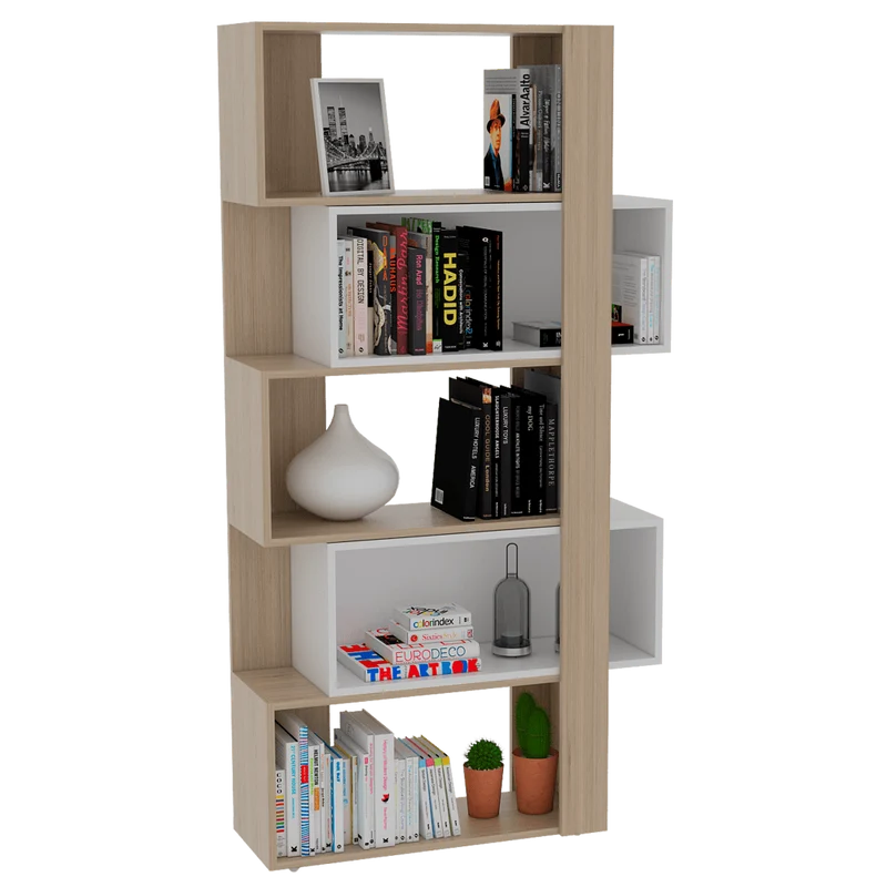 Combo para Sala, Ascher, Incluye Biblioteca, Mesa de Centro, Panel y Mesa para TV, Beige y Blanco