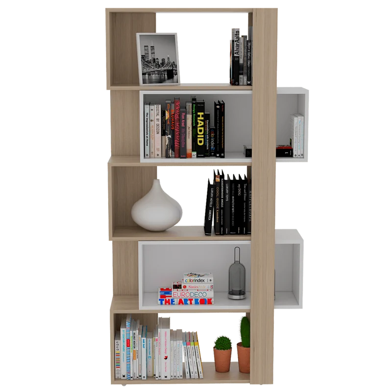 Combo para Sala, Ascher, Incluye Biblioteca, Mesa de Centro, Panel y Mesa para TV, Beige y Blanco