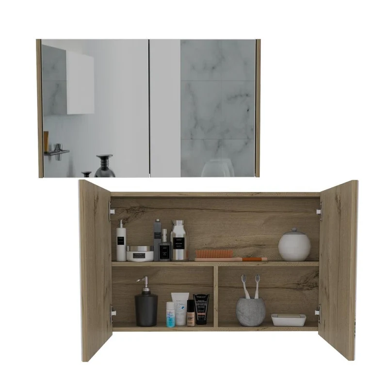 Set de 2 Gabinetes de Baño Agni, Fresno Europeo, con Dos Puestas y Espacio para Almacenar Objetos