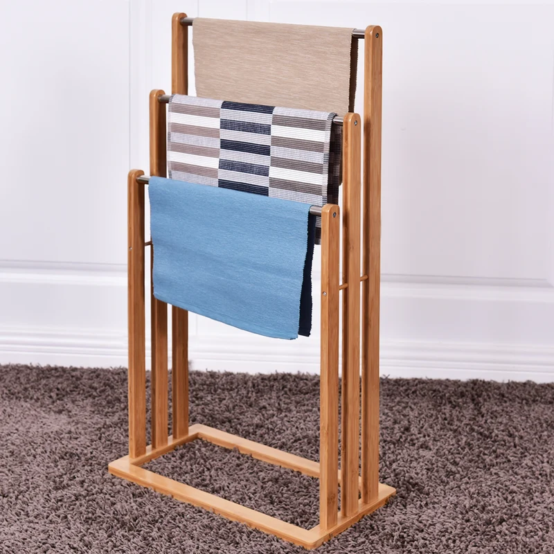 Costway - Toallero, Toallero Baño, Toallero madera, Toalla Organizador de Pie 3 Brazos en Baño, de Bambú y Acero