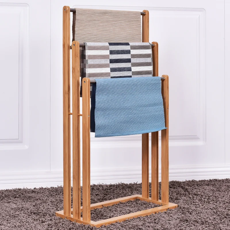 Costway - Toallero, Toallero Baño, Toallero madera, Toalla Organizador de Pie 3 Brazos en Baño, de Bambú y Acero