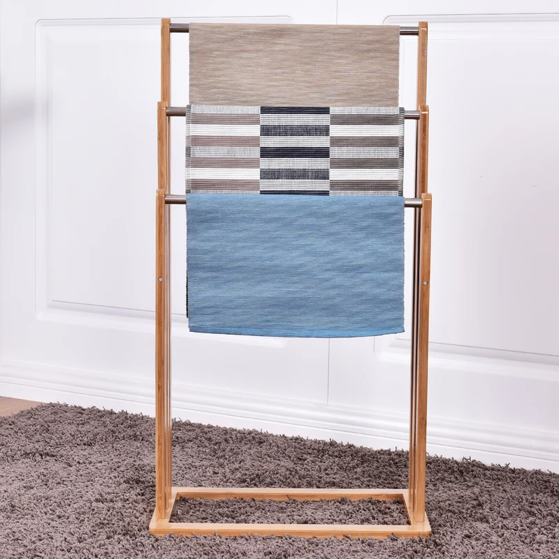 Costway - Toallero, Toallero Baño, Toallero madera, Toalla Organizador de Pie 3 Brazos en Baño, de Bambú y Acero