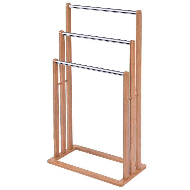 Costway - Toallero, Toallero Baño, Toallero madera, Toalla Organizador de Pie 3 Brazos en Baño, de Bambú y Acero
