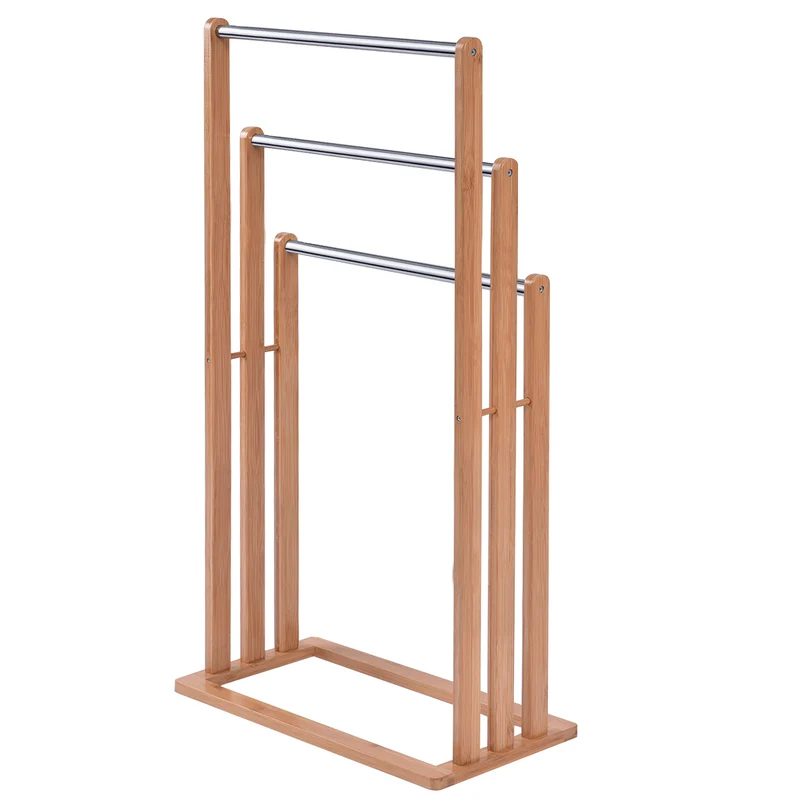 Costway - Toallero, Toallero Baño, Toallero madera, Toalla Organizador de Pie 3 Brazos en Baño, de Bambú y Acero