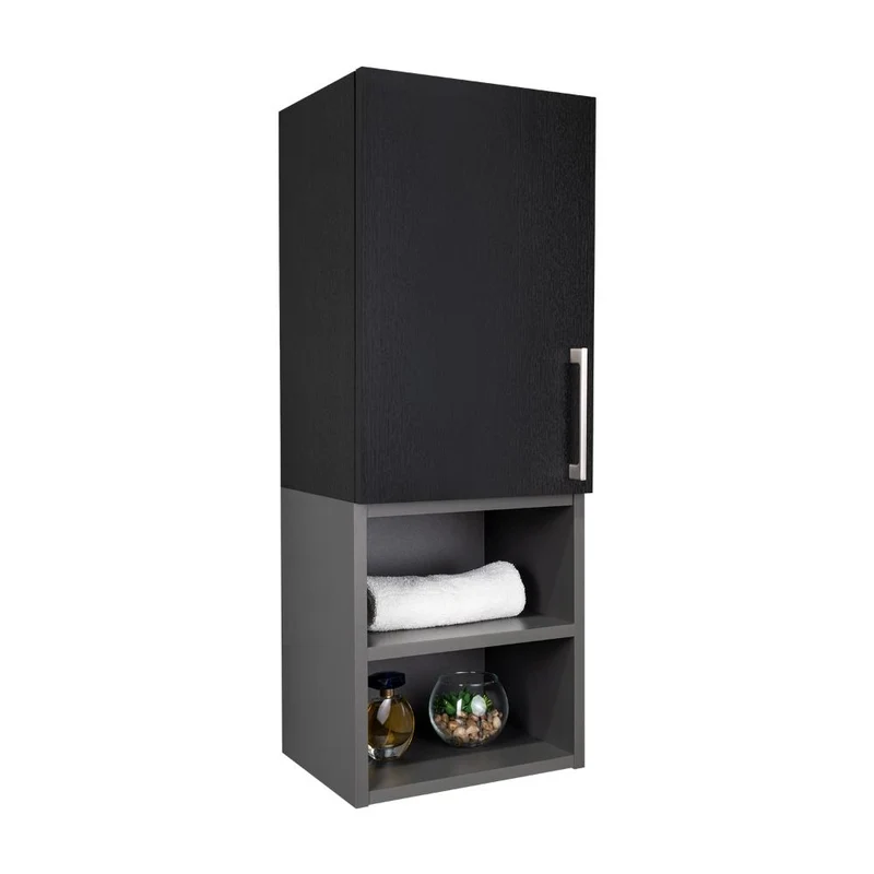 Gabinete de Baño Oporto, Wengue y Plata Oscuro, con espacio para guardar objetos de aseo personal