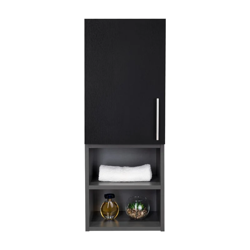 Gabinete de Baño Oporto, Wengue y Plata Oscuro, con espacio para guardar objetos de aseo personal