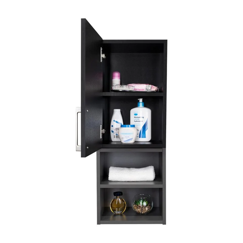 Gabinete de Baño Oporto, Wengue y Plata Oscuro, con espacio para guardar objetos de aseo personal