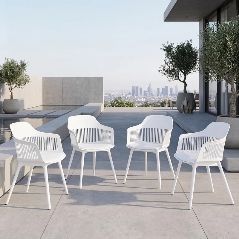 Set de 4 Sillas con Cojín Max, Color Blanco, con Espaldar en Rejilla