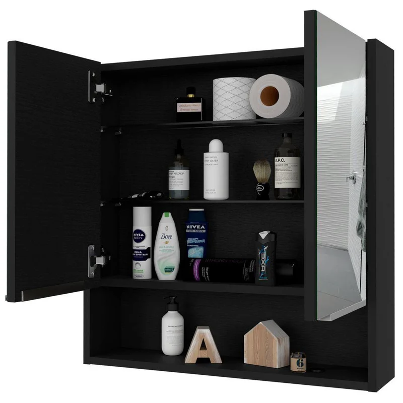 Set de 2 Gabinetes de Baño Rawana, Wengue, Incluye Espejo y Entrepaños para Guardar Objetos de Aseo