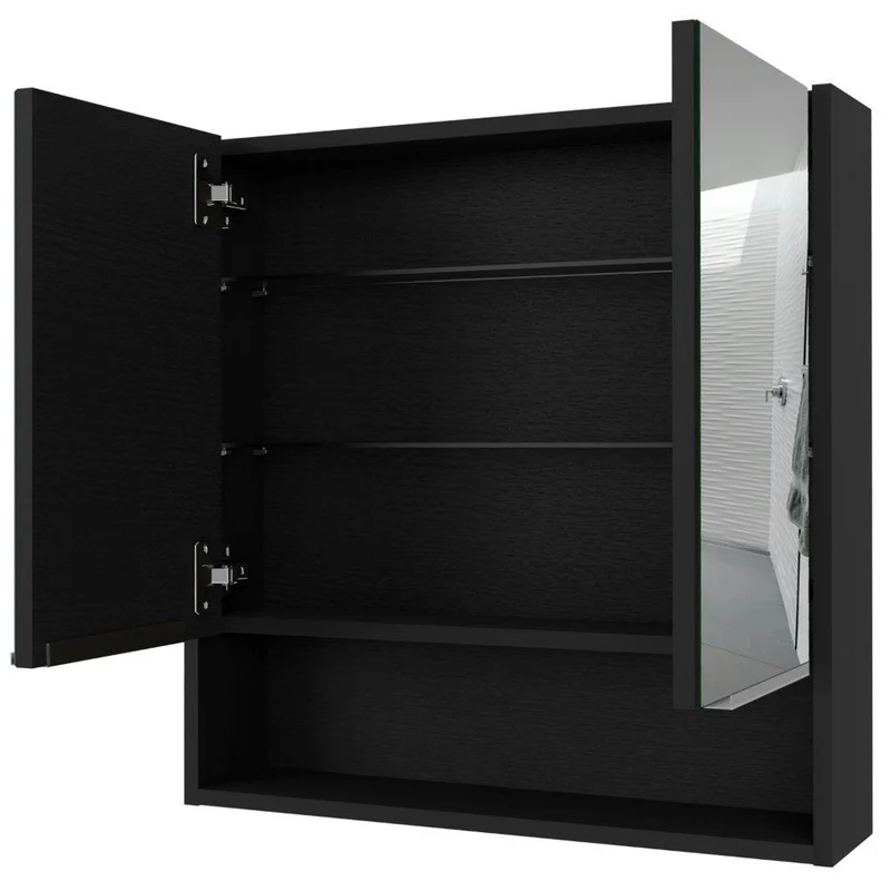 Set de 2 Gabinetes de Baño Rawana, Wengue, Incluye Espejo y Entrepaños para Guardar Objetos de Aseo