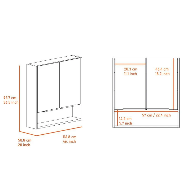 Set de 2 Gabinetes de Baño Rawana, Wengue, Incluye Espejo y Entrepaños para Guardar Objetos de Aseo