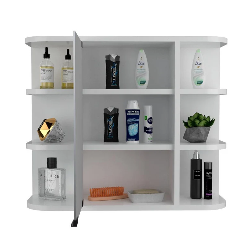 Set de 2 Gabinetes de Baño Delio, Blanco, con una Puerta de Espejo Abatibley Seis Entrepaños