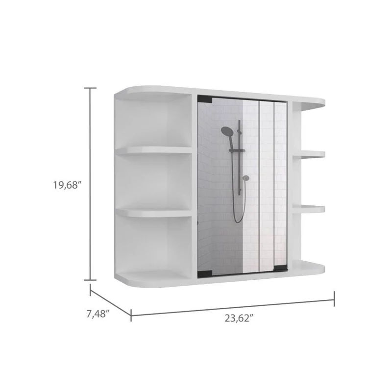 Set de 2 Gabinetes de Baño Delio, Blanco, con una Puerta de Espejo Abatibley Seis Entrepaños