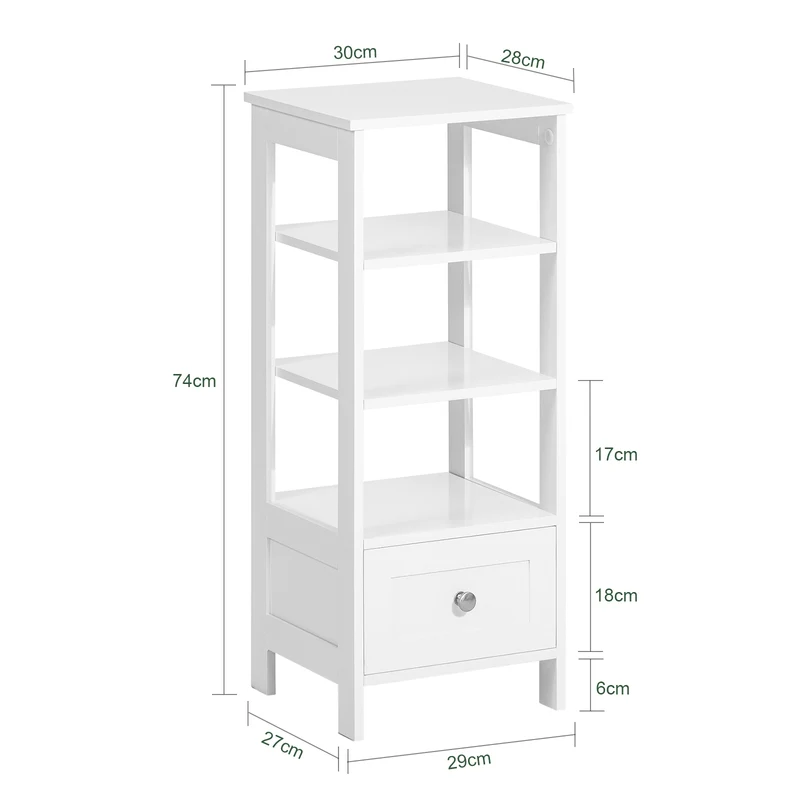 SoBuy FBT91-W Mesa Auxiliar Alta con 1 cajón y 3 Niveles Blanco