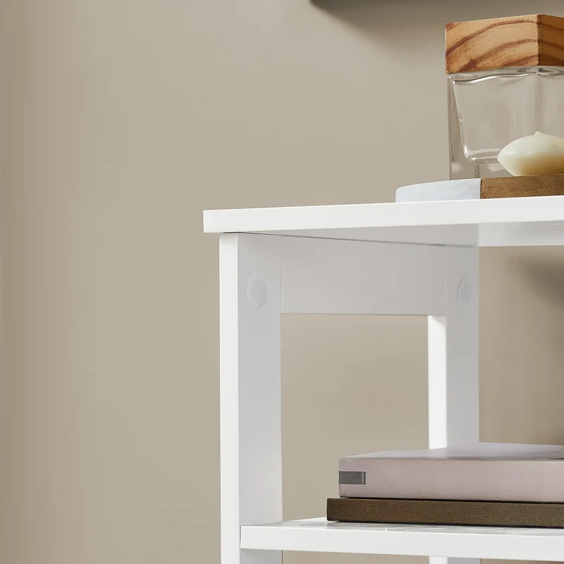 SoBuy FBT91-W Mesa Auxiliar Alta con 1 cajón y 3 Niveles Blanco