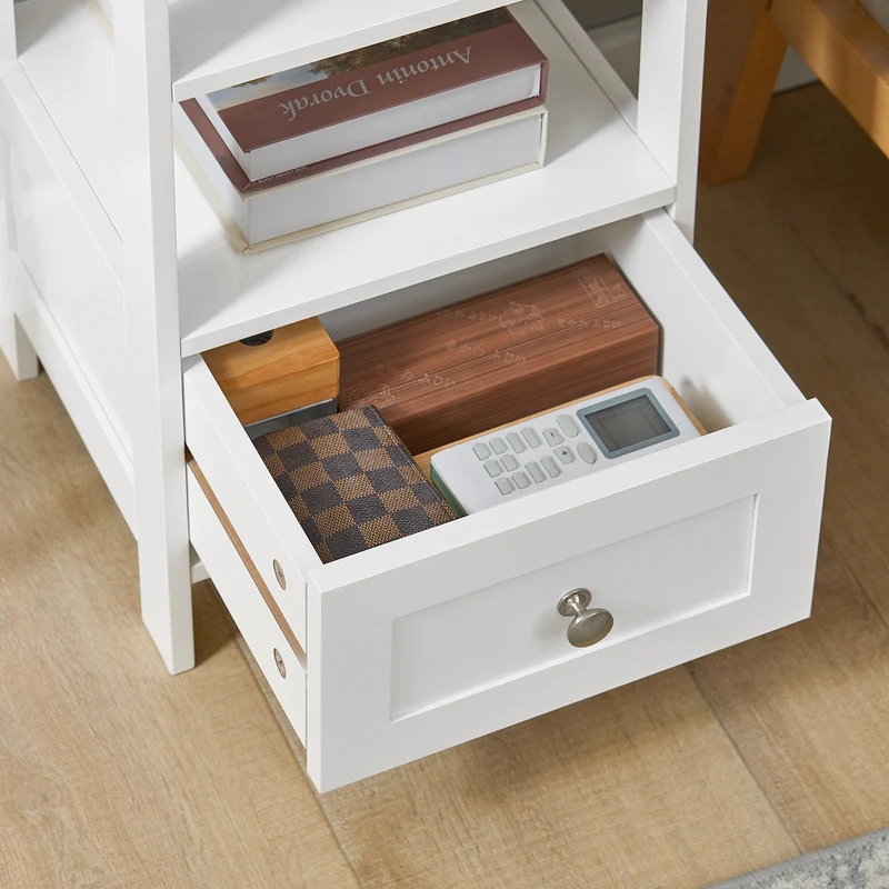 SoBuy FBT91-W Mesa Auxiliar Alta con 1 cajón y 3 Niveles Blanco
