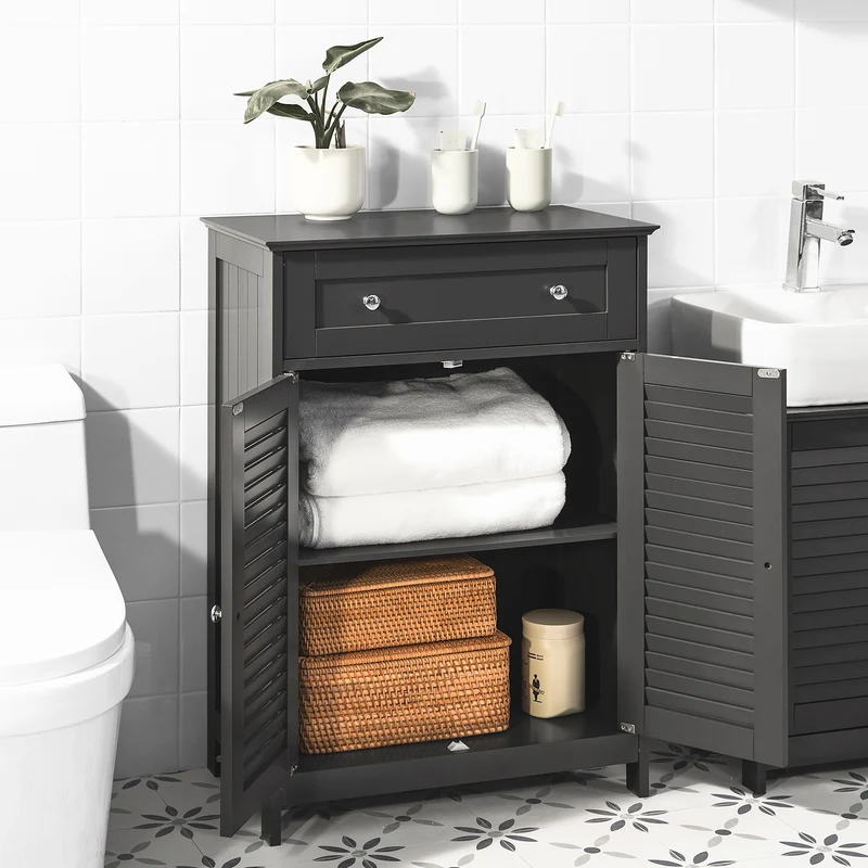 SoBuy FRG238-DG Armario de Baño con 1 cajónes y 2 puerta Gris