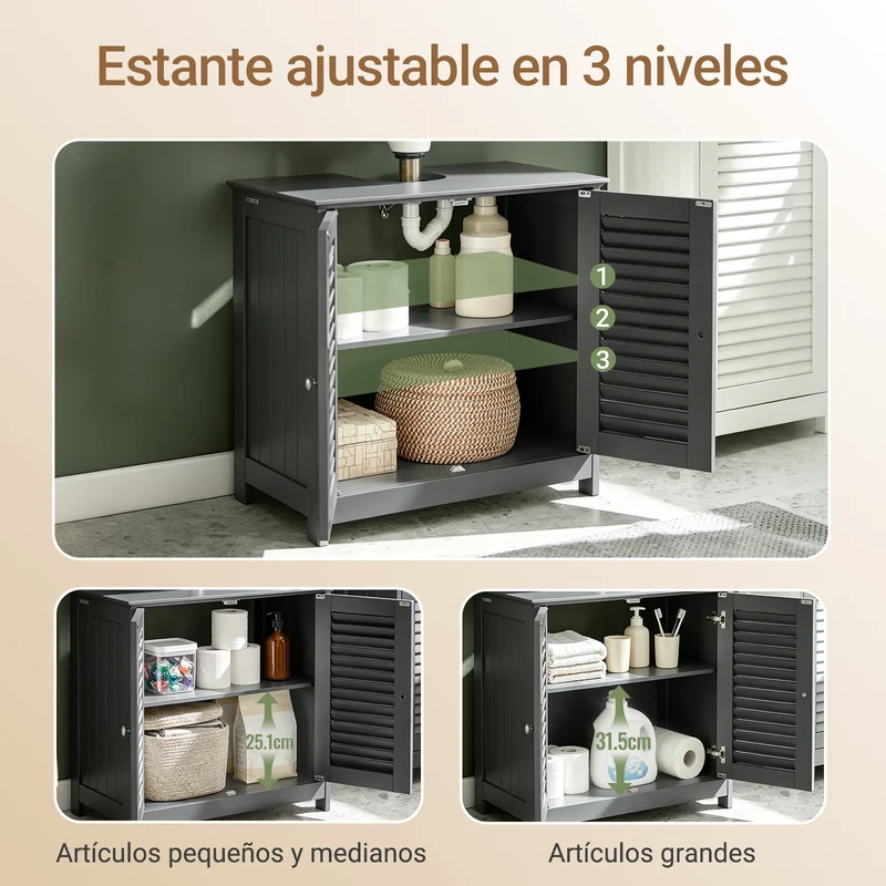 SoBuy FRG237-DG Armario para debajo del lavado 2 puertas y 2 estantes Gris Oscuro