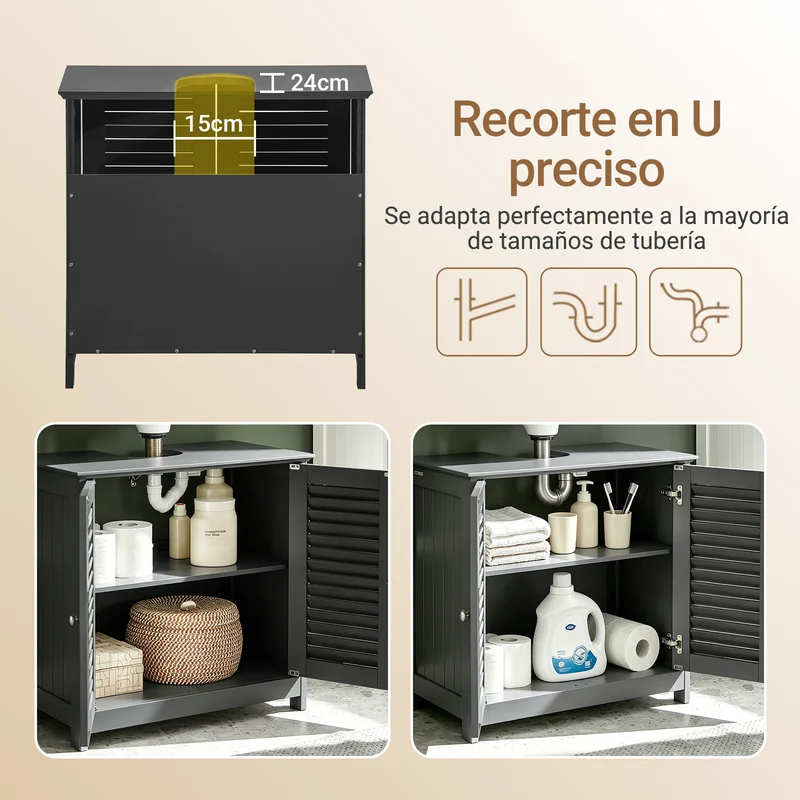 SoBuy FRG237-DG Armario para debajo del lavado 2 puertas y 2 estantes Gris Oscuro