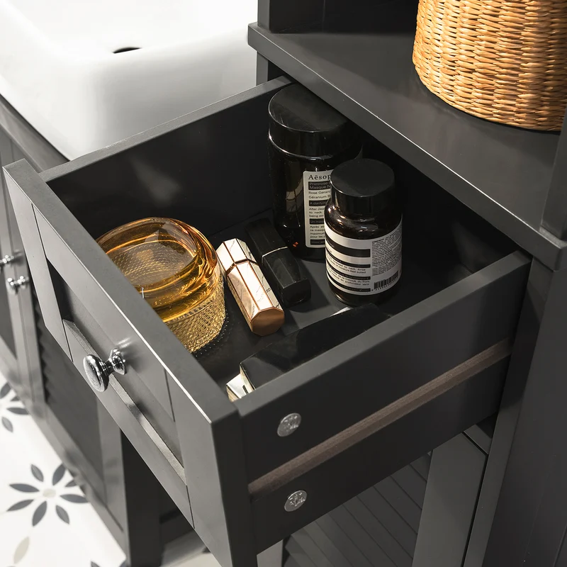 SoBuy FRG236-DG Armario alto de Baño 2 Puertas y 1 cajón Gris