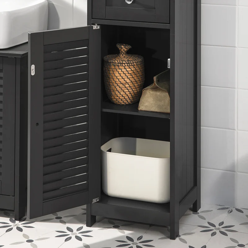 SoBuy FRG236-DG Armario alto de Baño 2 Puertas y 1 cajón Gris