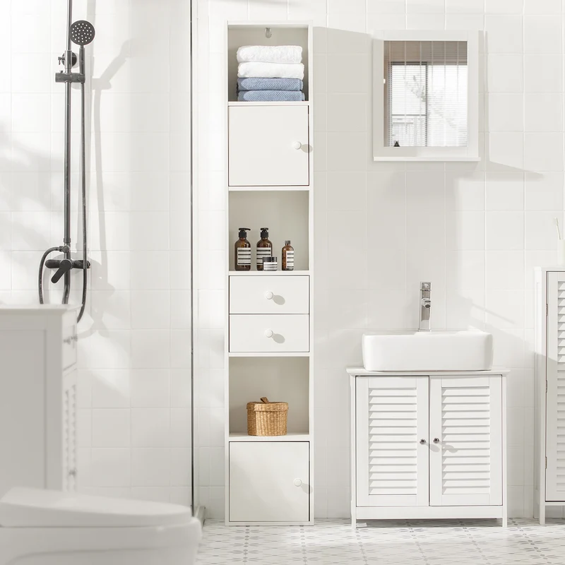 SoBuy STR10-W Armario de Baño con 2 Puertas y 2 cajones