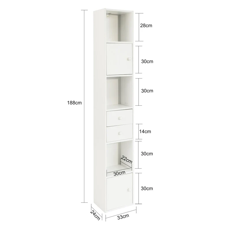 SoBuy STR10-W Armario de Baño con 2 Puertas y 2 cajones