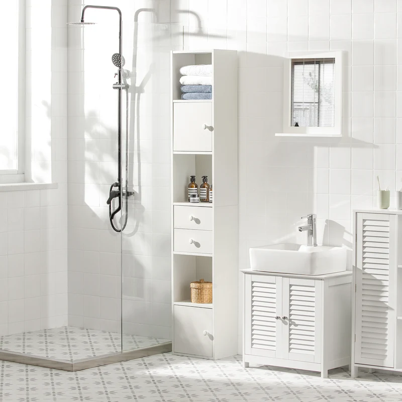 SoBuy STR10-W Armario de Baño con 2 Puertas y 2 cajones