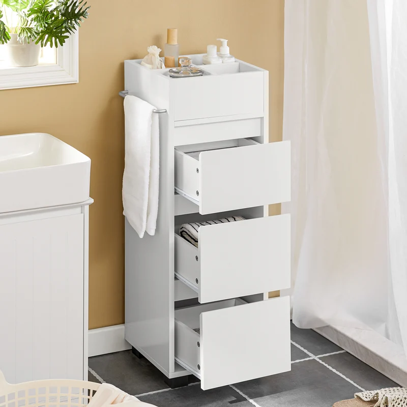 SoBuy BZR29-W Armario Auxiliar Baño con 3 cajones Blanco