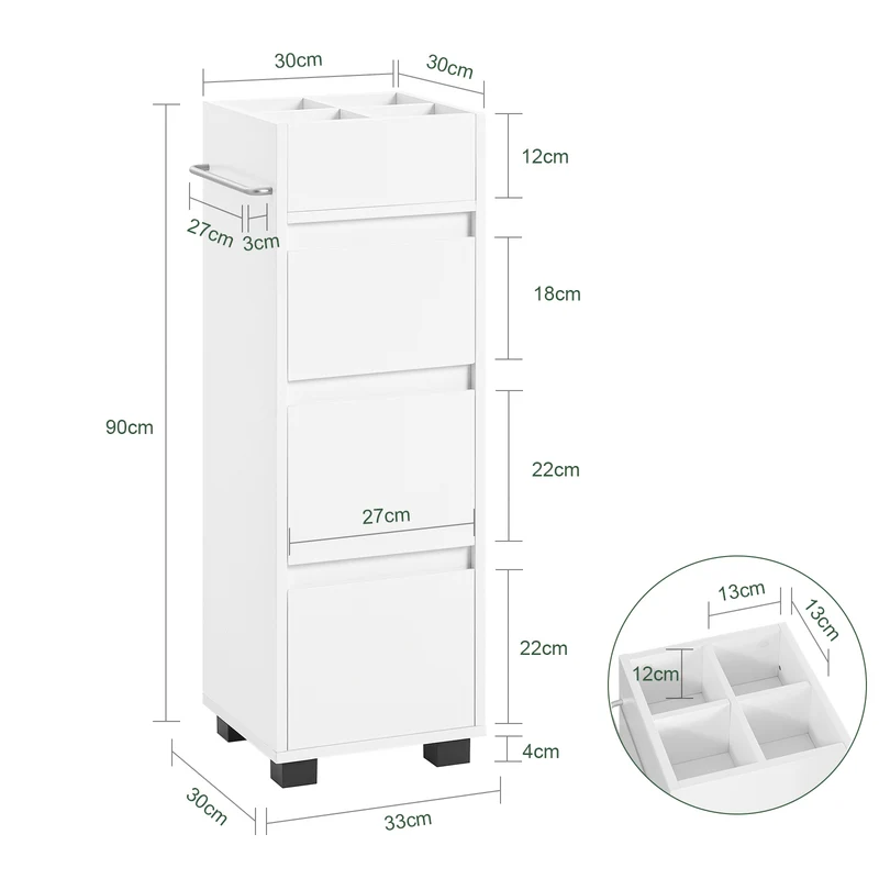 SoBuy BZR29-W Armario Auxiliar Baño con 3 cajones Blanco
