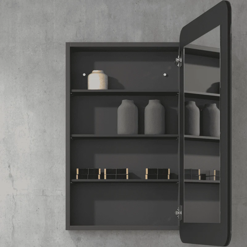 Camerino Baño Orla 90x50cm - Espejo + Almacenaje + Borde Negro | Maderó Atelier