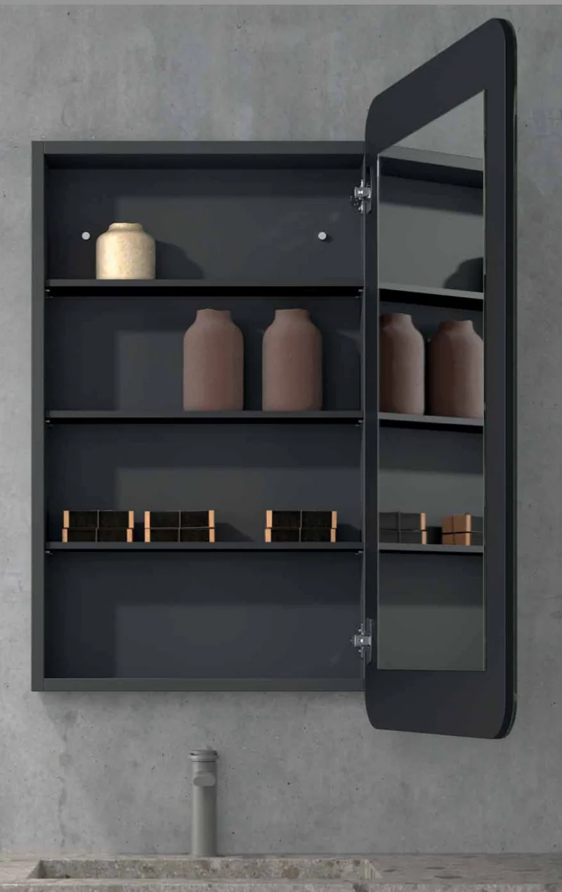 Camerino Baño Orla 90x50cm - Espejo + Almacenaje + Borde Negro | Maderó Atelier