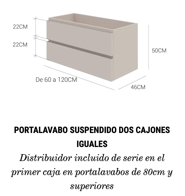 Mueble Portalavabo Suspendido Leo - 2 Cajones Iguales - Fabricación Española | Maderó Atelier
