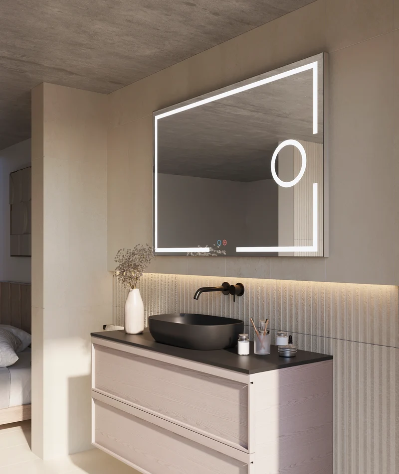Espejo Baño Cuadrado LED Luz Frontal Malta - Ledimex | Espejo Aumento x5 3-LED