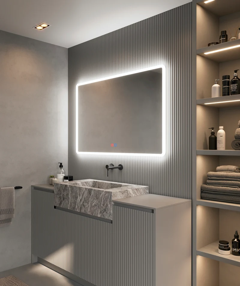 Espejo Baño Cuadrado Cantos Redondeados LED Praga - Ledimex | Luz Contorno 6.500K