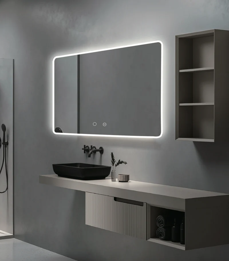 Espejo Baño Cuadrado Cantos Redondeados LED Praga - Ledimex | Luz Contorno 6.500K