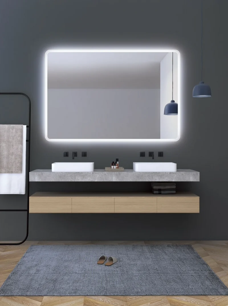 Espejo Baño Cuadrado Cantos Redondeados LED Praga - Ledimex | Luz Contorno 6.500K