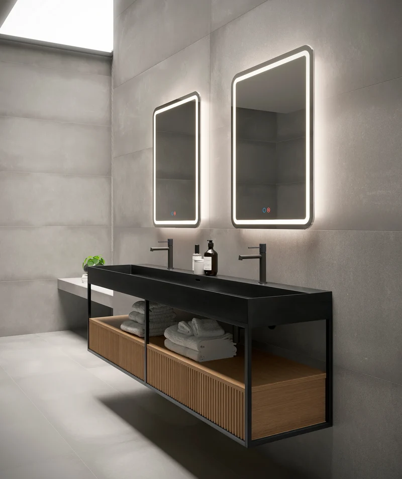 Espejo Baño Cuadrado Cantos Redondeados LED Grecia - Ledimex | Luz Frontal 6.500K
