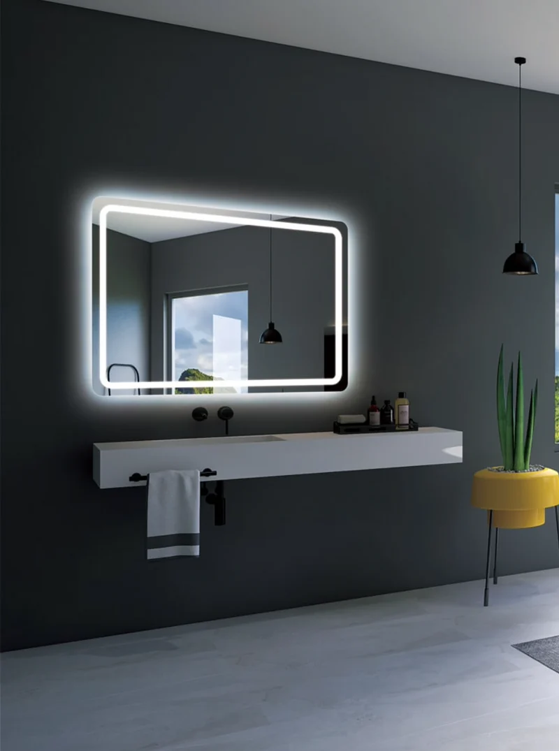 Espejo Baño Cuadrado Cantos Redondeados LED Grecia - Ledimex | Luz Frontal 6.500K
