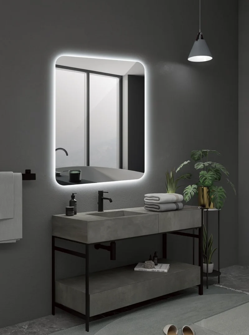 Espejo Baño Cuadrado Cantos Redondeados LED Dinamarca - Ledimex | Luz Retroiluminada