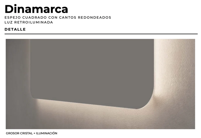 Espejo Baño Cuadrado Cantos Redondeados LED Dinamarca - Ledimex | Luz Retroiluminada