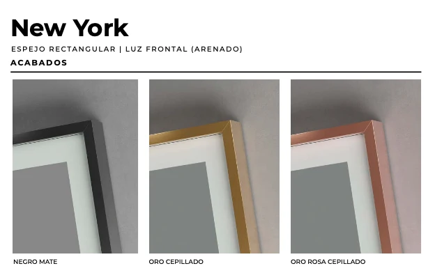 Espejo Baño Rectangular LED Luz Frontal New York - Ledimex | 3 Acabados Marco