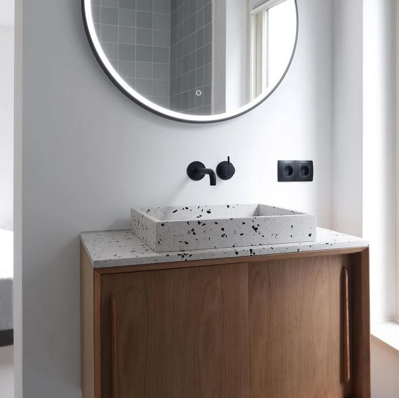 Mueble de baño Roble - Terrazo blanco - Lavabo George (80 cm) - Nestor
