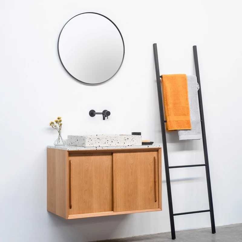 Mueble de baño Roble - Terrazo blanco - Lavabo George (80 cm) - Nestor