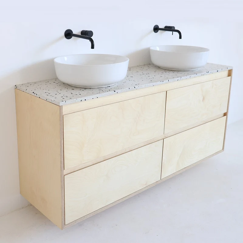 Mobiliario de baño Terrazo - ANN Gabinete Abedul - Lavabo de porcelana Alexis II - 150 cm
