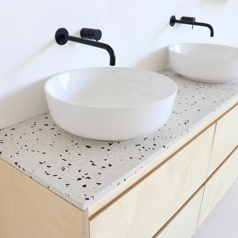 Mobiliario de baño Terrazo - ANN Gabinete Abedul - Lavabo de porcelana Alexis II - 150 cm