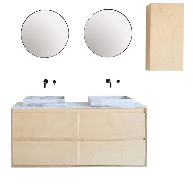 Mobiliario de baño - Mármol blanco - Lavabo George II - Abedul - (150 cm) - ANN